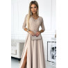 robe longue élégante avec décolleté et fente sur la jambe - beige