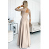 robe longue élégante avec décolleté et fente sur la jambe - beige