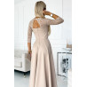 robe longue élégante avec décolleté et fente sur la jambe - beige