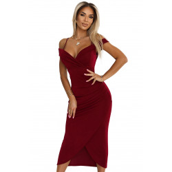 Robe midi à épaules et décolleté ouverts - bordeaux