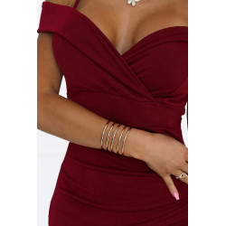 Robe midi à épaules et décolleté ouverts - bordeaux