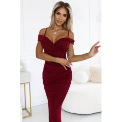 Robe midi à épaules et décolleté ouverts - bordeaux