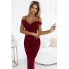 Robe midi à épaules et décolleté ouverts - bordeaux
