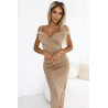 Robe midi à épaules et décolleté ouverts - beige