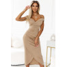 Robe midi à épaules et décolleté ouverts - beige