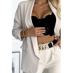 Ensemble élégant - veste et pantalon avec ceinture - beige