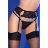Ensemble lingerie 4 pièces en dentelle florale noire avec bas