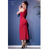 Robe longue rouge fendue et ventre nu + string. Rouge