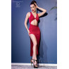 Robe longue rouge fendue et ventre nu + string. Rouge