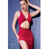 Robe longue rouge fendue et ventre nu + string. Rouge