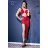 Robe longue rouge fendue et ventre nu + string. Rouge