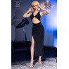 Robe longue noire fendue et ventre nu + string