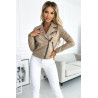 Veste en daim à manches longues avec fermetures éclair - beige