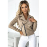 Veste en daim à manches longues avec fermetures éclair - beige