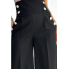 Pantalon large élégant à taille haute et boutons dorés - noir