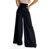 Pantalon large élégant à taille haute et boutons dorés - noir