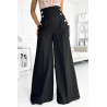 Pantalon large élégant à taille haute et boutons dorés - noir