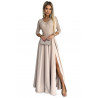 robe longue élégante avec décolleté et fente sur la jambe - beige
