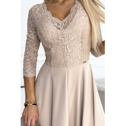 robe longue élégante avec décolleté et fente sur la jambe - beige