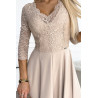 robe longue élégante avec décolleté et fente sur la jambe - beige