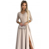 robe longue élégante avec décolleté et fente sur la jambe - beige