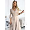 robe longue élégante avec décolleté et fente sur la jambe - beige